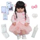 Boneca Tipo Reborn Princesa Enxoval 13 Itens Vestido Rosa