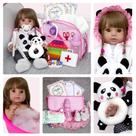 Boneca Tipo Reborn Silicone Pandinha Linda Princesa 19 Itens