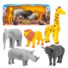 Boneco Animais Safari Elefante Rinoceronte Búfalo Zoologico
