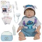 Boneco Bebê Reborn Menino Fio a Fio Enxoval Stitch Completo