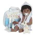 Boneco Bebê Reborn Negro Roupão Coelhinho Bolsa Acessórios