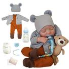 Boneco Bebê Reborn Realista Brastoy Original 48cm Silicone Kit Acessórios Conjunto de Roupa Chupeta Mamadeira e Pelúcia