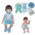 Boneco Bebê Reborn Silicone 2 trocas bolsa + 19 Itens verde