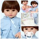 Boneco Bebê Tipo Reborn de Silicone Olhos Castanhos 11 Itens