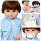 Boneco Bebê Tipo Reborn de Silicone Olhos Castanhos 11 Itens