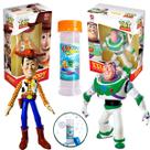 Boneco Buzz Lightyear + Wood Toy Story + Bolha de Sabão