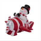 Boneco De Neve Avião Em Resina Vermelho Branco Enfeite Natal