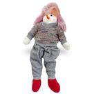 Boneco de Neve Sentado 60cm Roupa de Tricô Cinza Cabelo Colorido