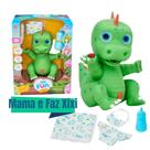 Boneco Dinossauro Faz Xixi Verde+Mamadeira Fralda e Babador