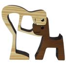 Boneco Escultura Família Pet em Madeira Decorativa Enfeite com 2 Peças