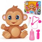 Boneco Macaco My Fun Tears Zoo Em Vinil Que Mama E Chora Com Mamadeira E Kit Médico