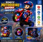 Boneco Motoqueiro empina Triciclo Musical e Luz Menino