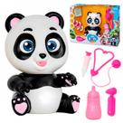 Boneco Panda Baby Que Mama E Chora Com Mamadeira Lencinho E Kit Médico Em Vinil