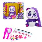 Boneco Panda Cabelo Colorido Aplique e Acessório p/ Pentear