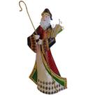 Boneco Papai Noel com Cajado e Presentes 38cm Decoração Natalina de Metal