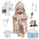 Boneco Reborn Bebê Masculino Carequinha Itens Macaco Pelúcia