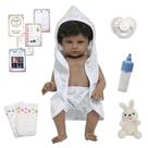Boneco Reborn Bebê Príncipe Cabelo Enrolado Roupão Pelúcia