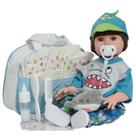 Boneco Reborn Bebê Realista Menino Tubarãozinho Bolsa Itens