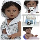 Boneco Reborn Príncipe Cabelo Cacheado Panda Pelúcia Roupão Boneco Reborn Príncipe Cabelo Cacheado Panda Pelúcia Roupão
