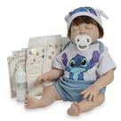 Boneco Reborn Realista Cabelo Fio a Fio Roupa Stitch E Itens