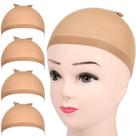 Bonés de peruca Fandamei, marrom claro, nylon, elásticos para mulheres x4