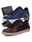 Boot Shop Kit 2 Pares Tênis Masculino Sapatênis Básico Casual Com Carteira Cinto e Relógio