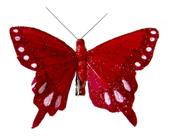 Borboleta Decoração Natal 9,5cm C/glitter Vermelha C/6 Pçs