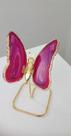 Borboleta Em Ágata Natural Rosa E Ouro No Pedestal 10x14cm Borboleta Em Ágata Natural Rosa E Ouro No Pedestal 10x14cm