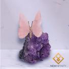 Borboleta Quartzo Rosa Ametista Decoração Pedra Natural