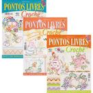 Bordados Modernos Artesanato Pontos Livres E Crochê Com Gráficos Passo a Passo Kit 3 Vols