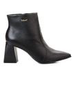 Bota Ankle Boot em Couro Cano Curto com Salto Bloco e Bico Fino - Bebecê - Preta