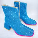 Bota Babi Cano Curto Strass Jeans/Preto Dona Be