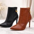 Bota Bebecê Cano Curto Salto Alto Fino com Detalhe Dourado