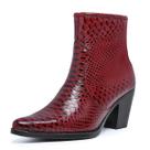 Bota Bico Fino Feminina Country Texana Salto Scarpin Couro Cobra Vermelho