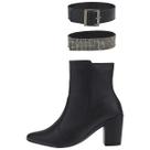 Bota Bico Fino Strass Fivela Coturno Feminino Cano Curto Salto Alto