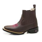 Bota Botina Feminina Country Em Couro Com Bordado Bico Quadrado