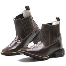 Bota Botina Feminina Rodeio Country Em Couro Com Bordado Bico Quadrado