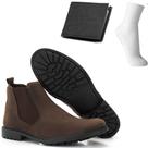 Bota Botina Masculina Casual Chelsea Couro Camurça Sintético com Carteira e Meia
