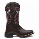 Bota Botina Texana Country Unissex Bordada Folhada Rosa Bico Quadrado