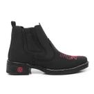 Bota Botina Texana Feminina Preto Rodeio Bordado Rosa e Solado Resistente