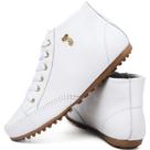 Bota Botinha Feminina Casual de Couro Cano Curto Confortável Branca