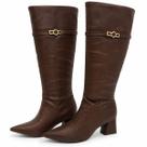 Bota Cano Alto Bebecê Salto Bloco com Detalhe Dourado Elegante