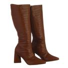 Bota Cano Alto Feminina Croco Salto Grosso e Bico Fino Fecho Zíper Bota Cano Alto Feminina Croco Salto Grosso e Bico Fino Fecho Zíper