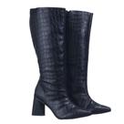 Bota Cano Alto Feminina Croco Salto Grosso e Bico Fino Fecho Zíper