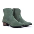 Bota Cano Baixo de Couro Camurça Esmeralda Mod 1100