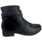 Bota Cano Baixo Preta Com Detalhe em Correia No Tornezelo Salto Baixo 3 cm - ULLY