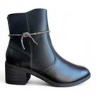 Bota Cano Curto Feminina Ramarim com Strass Preto Salto Bloco Casual