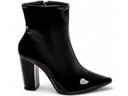 Bota Cano Curto Feminina Salto Alto Grosso Brilho Prata Preto Torricella