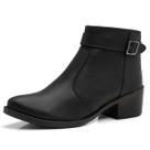 Bota Cano Curto Feminina Salto Quadrado Coturno Botina Bico Redondo Preto e Marrom
