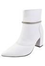 Bota Cano Curto Rosa Chic Calçados Bico Fino Salto Alto Enfeite Strass Brilho Removível Zíper Feminino Branco